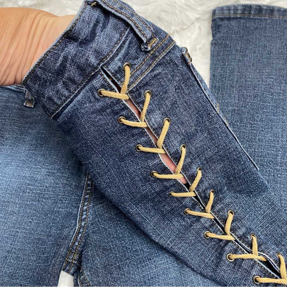 Mudd Yo! Lace up denim flare jeans full lace y2k in perfect condition Sz 9 - Picture 4 of 10